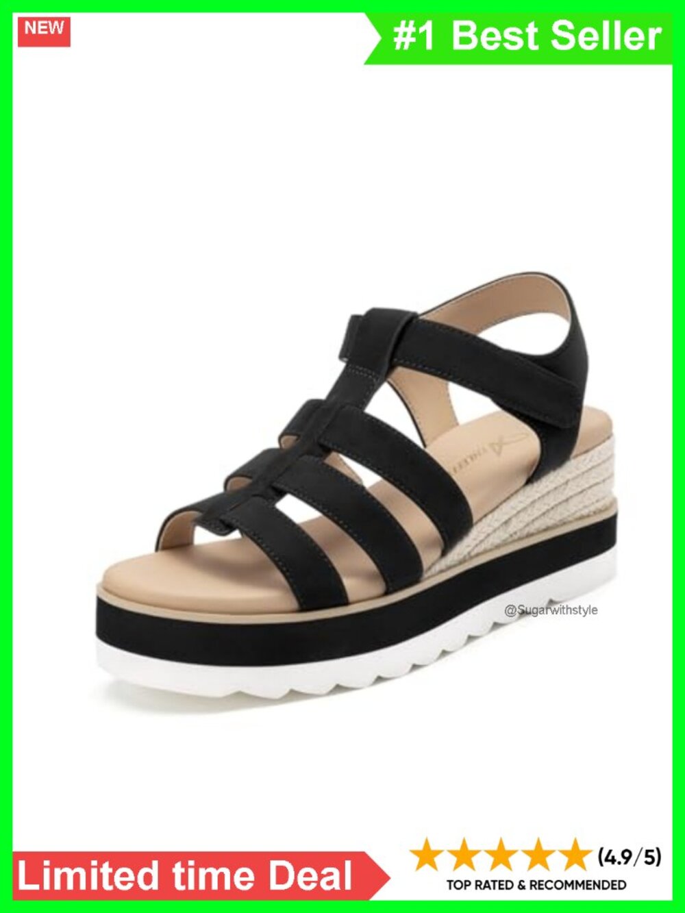 Espadrille Low Wedge Sandals Comfortable Open Toe Platform for Summer